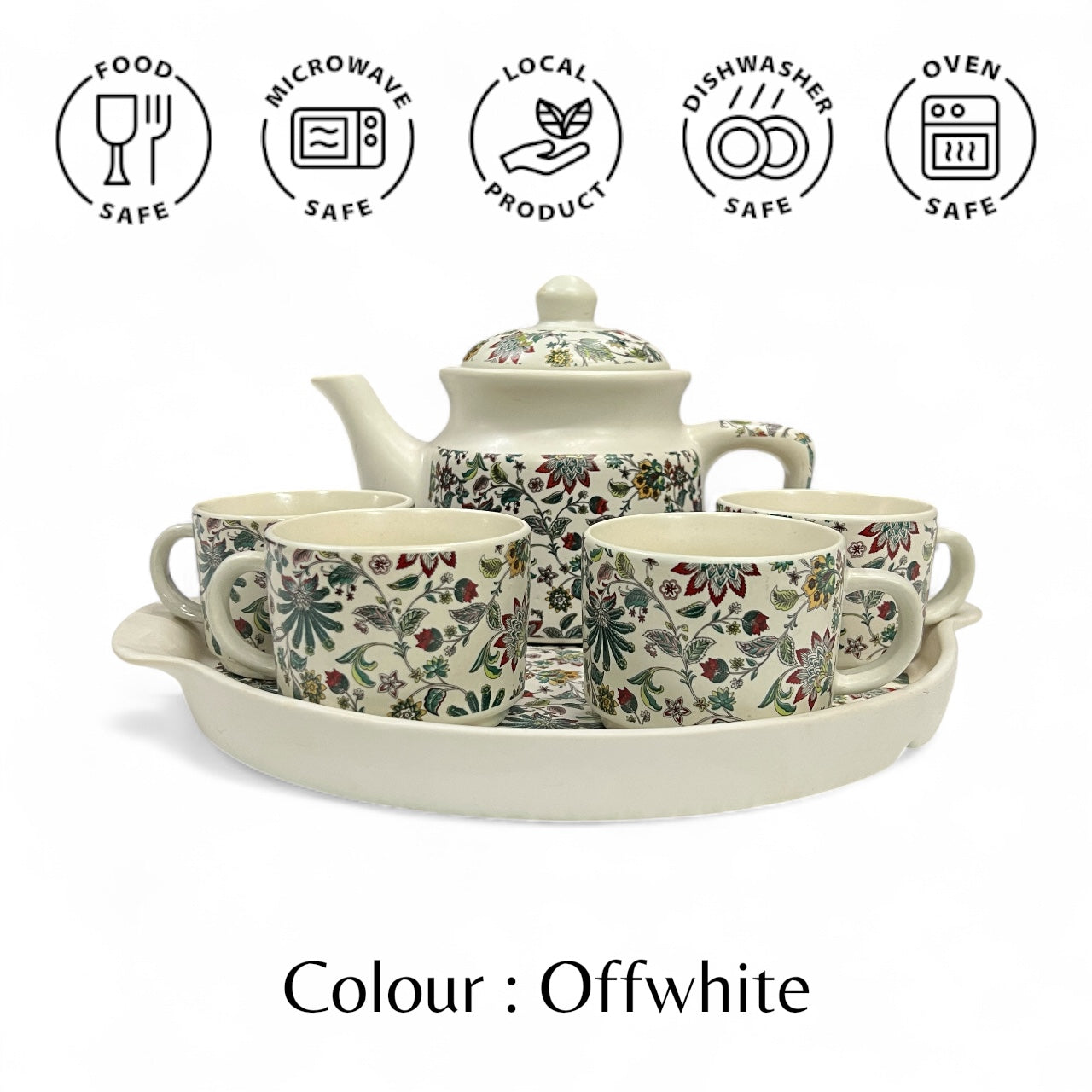 White Floral Four Cup Teapot Set