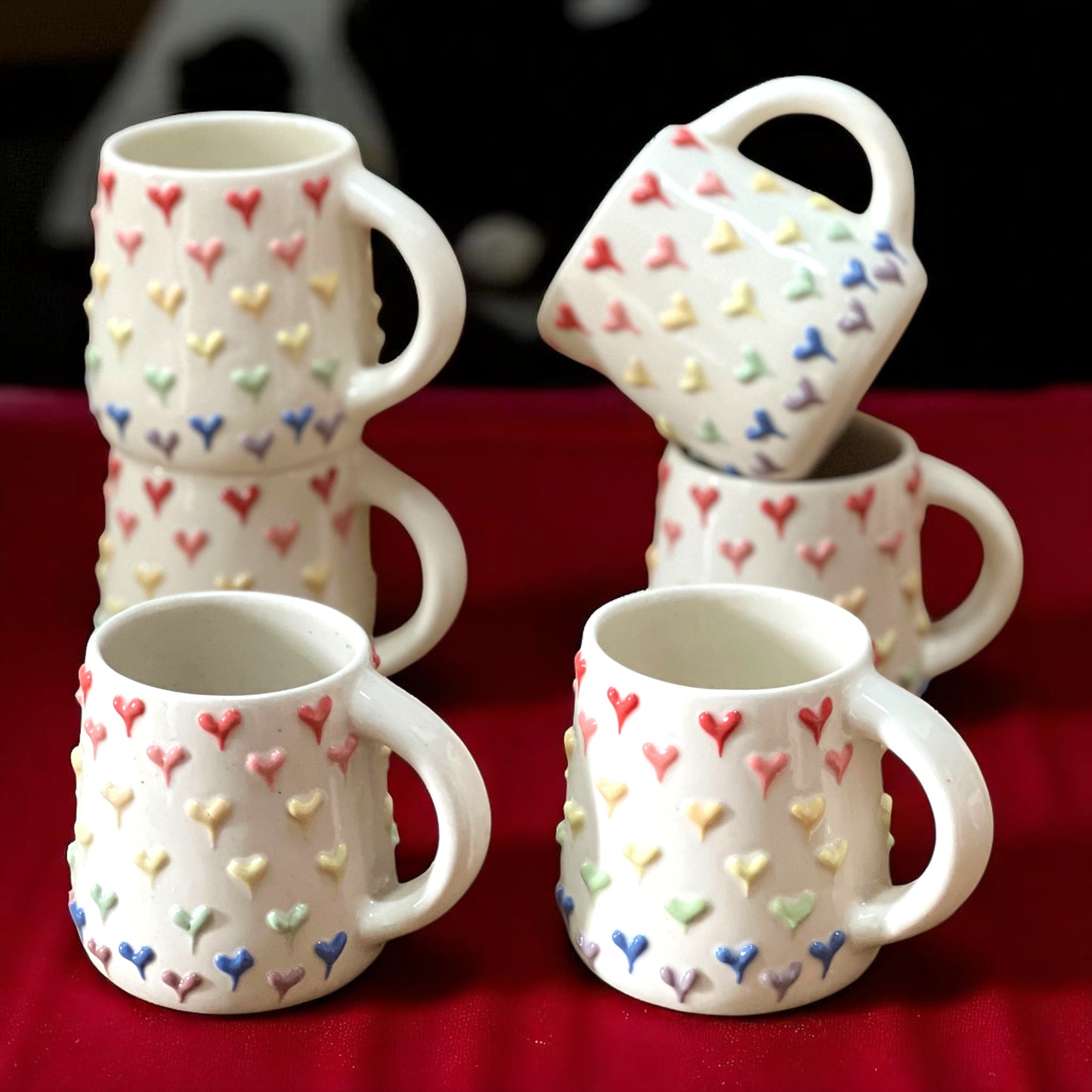 Colorful Hearts Mugs Set of 6