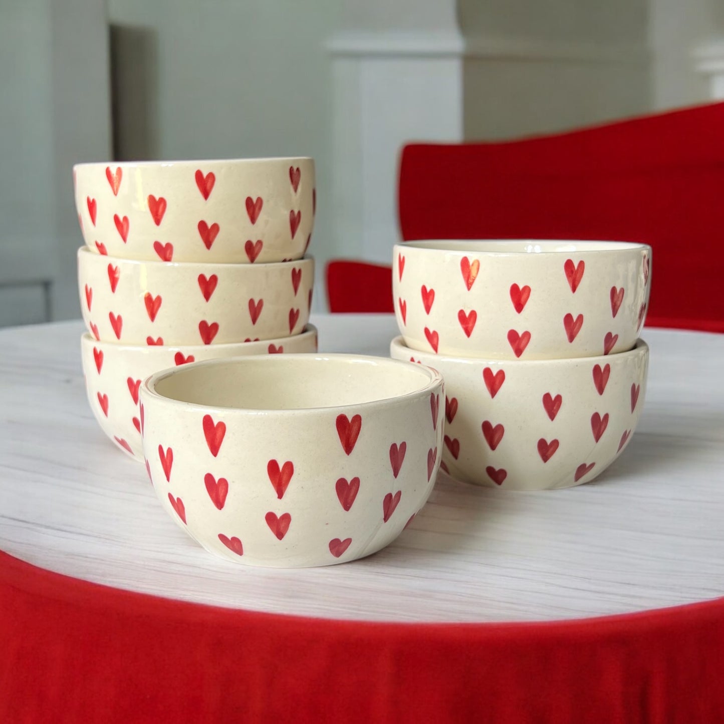 Red Heart Soup Bowls Set