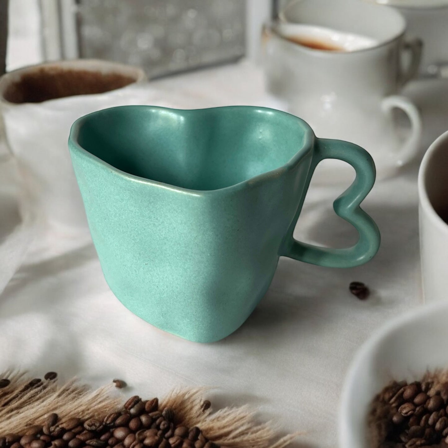 Aqua Green Hearts Coffee Mugs