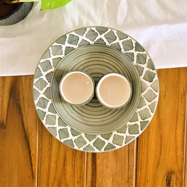 Grey Moroccan Pasta Plate with Dips