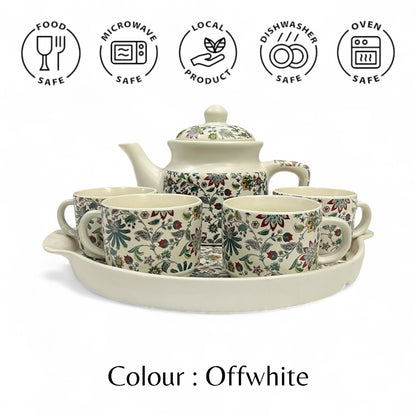 White Floral Four Cup Teapot Set