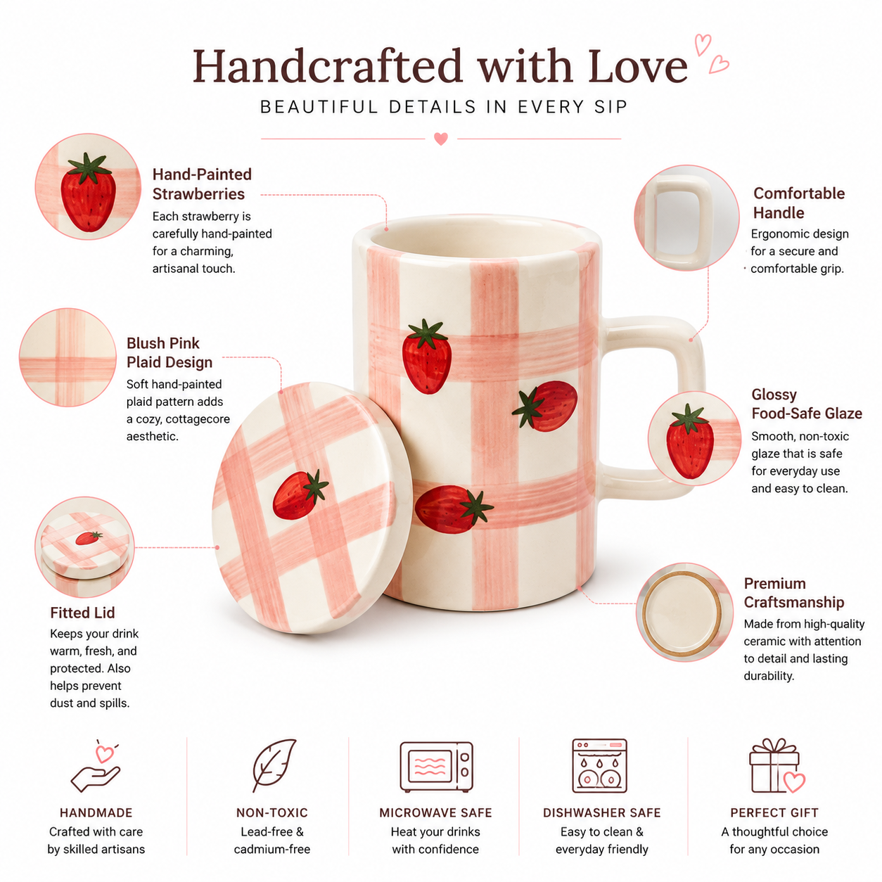 Strawberry and Cream Mug with Lid