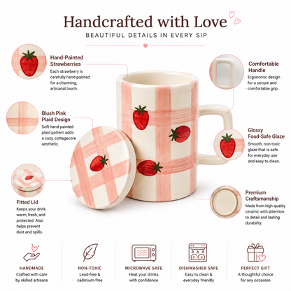 Strawberry and Cream Mug with Lid