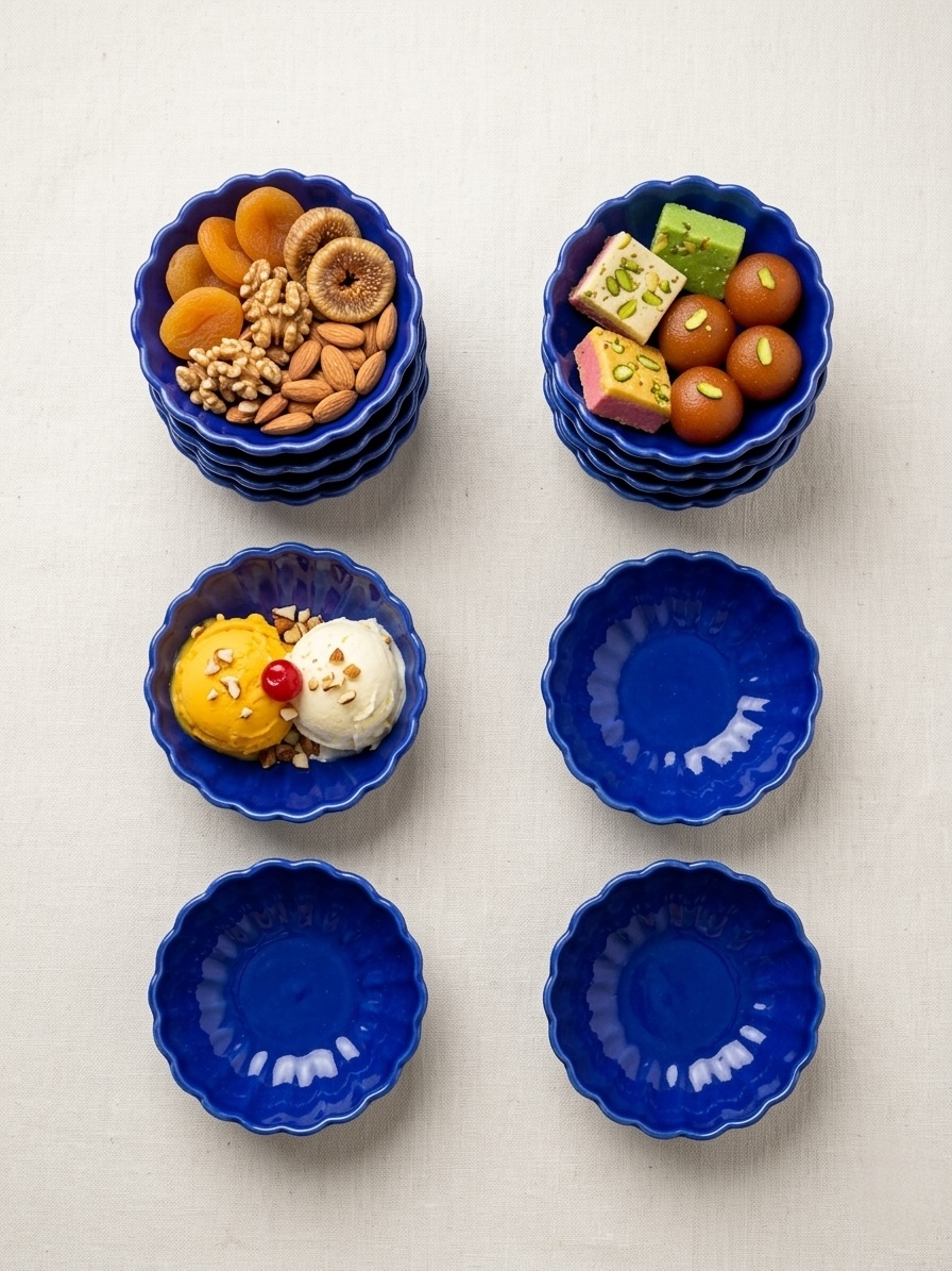 Six Blue Lotus Sweet Bowls