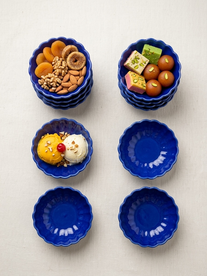 Six Blue Lotus Sweet Bowls