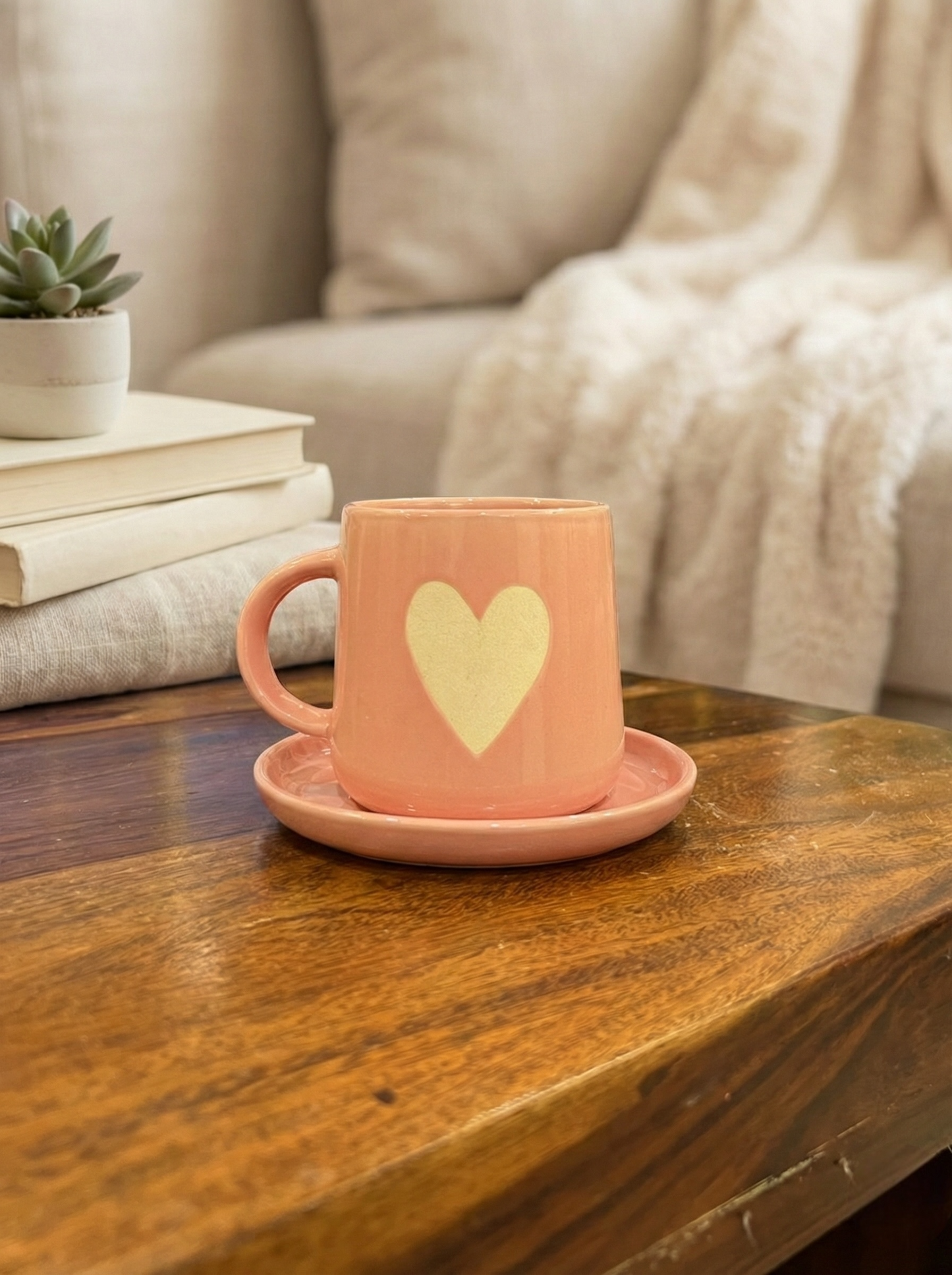 Pink Heart Mug & Saucer (Pack of 1)