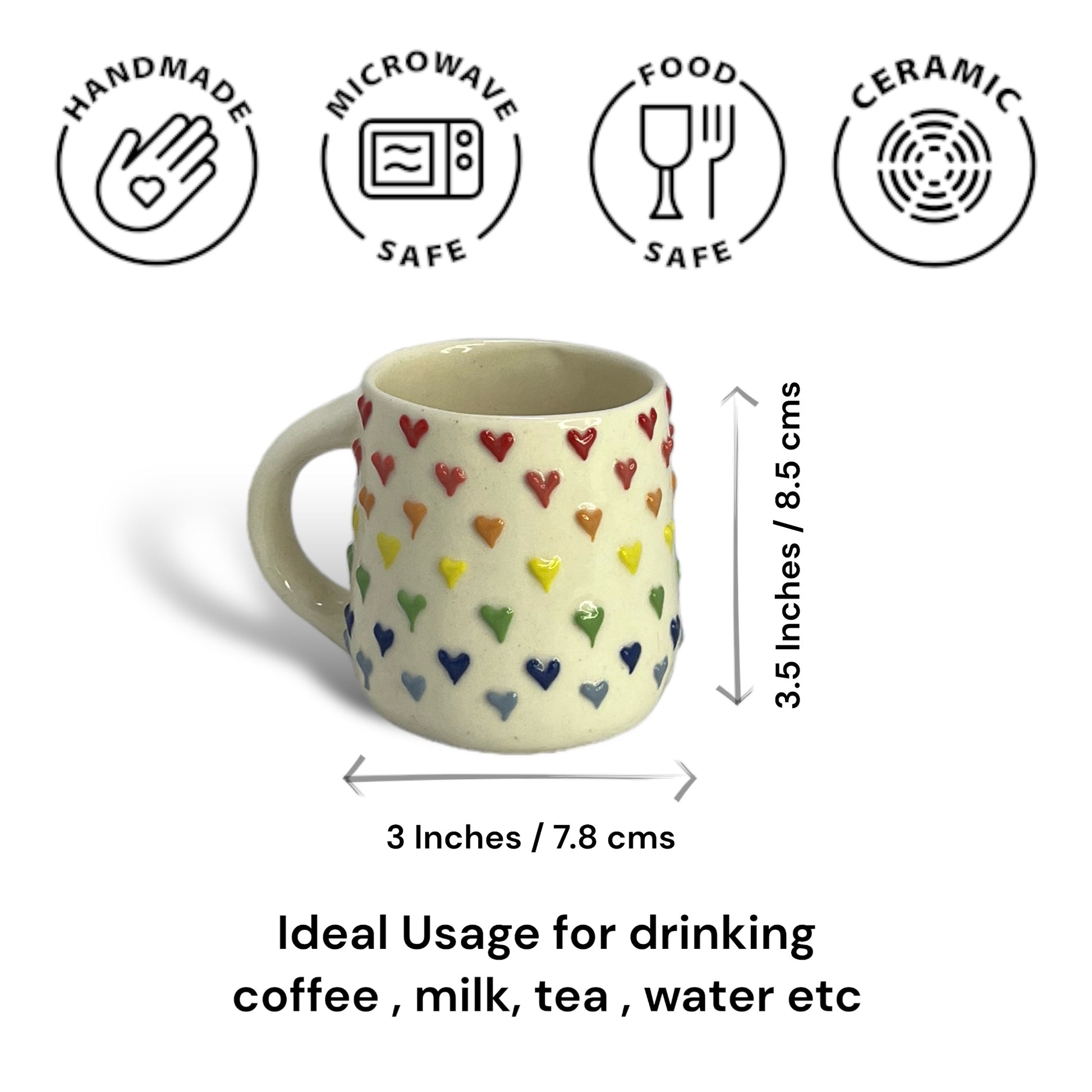 Colorful Hearts Mugs Set of 6