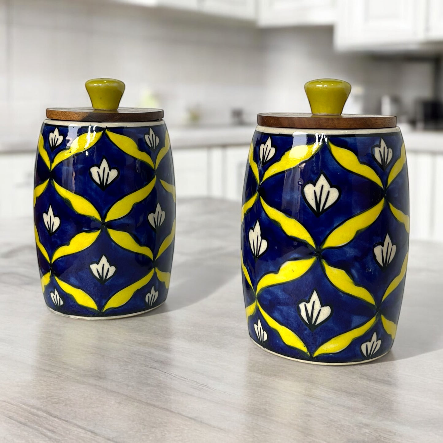 Yellow Bel Mughal Drum Jar (Set of 1)