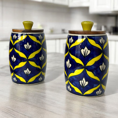 Yellow Bel Mughal Drum Jar (Set of 1)