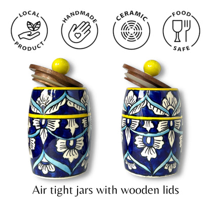 Blue Mughal Drum Jar (Set of 1)