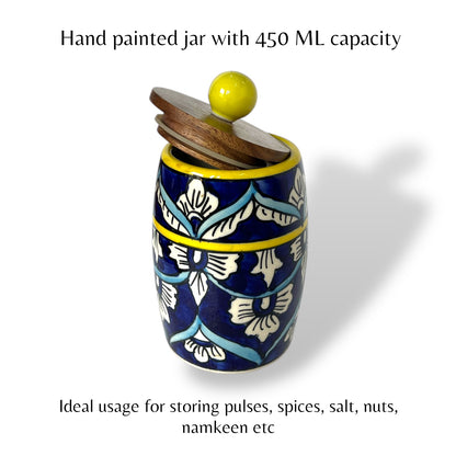 Blue Mughal Drum Jar (Set of 1)