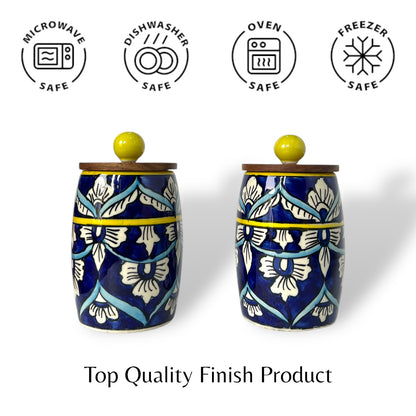 Blue Mughal Drum Jar (Set of 1)