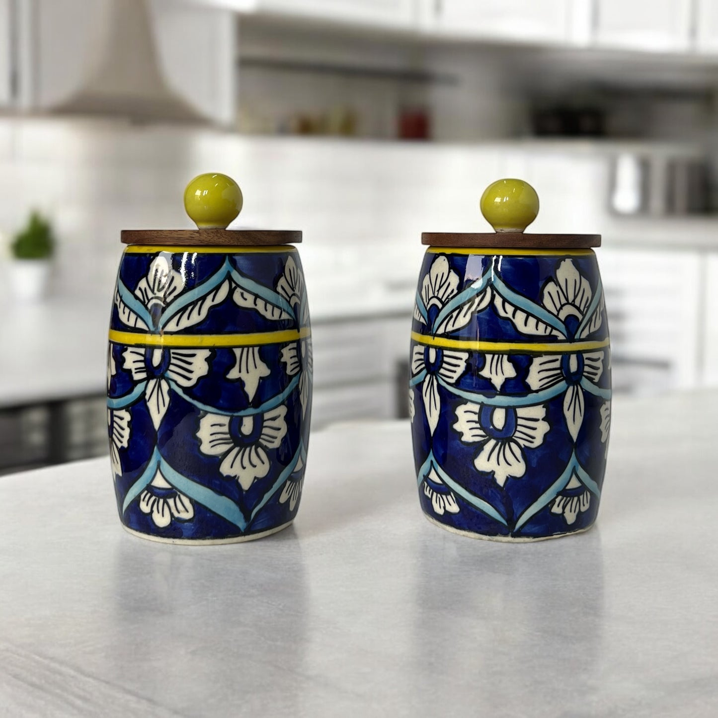 Blue Mughal Drum Jar (Set of 1)