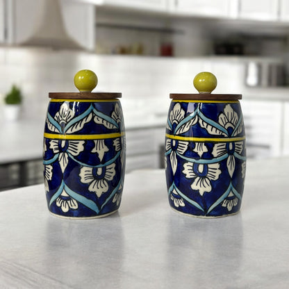 Blue Mughal Drum Jar (Set of 1)