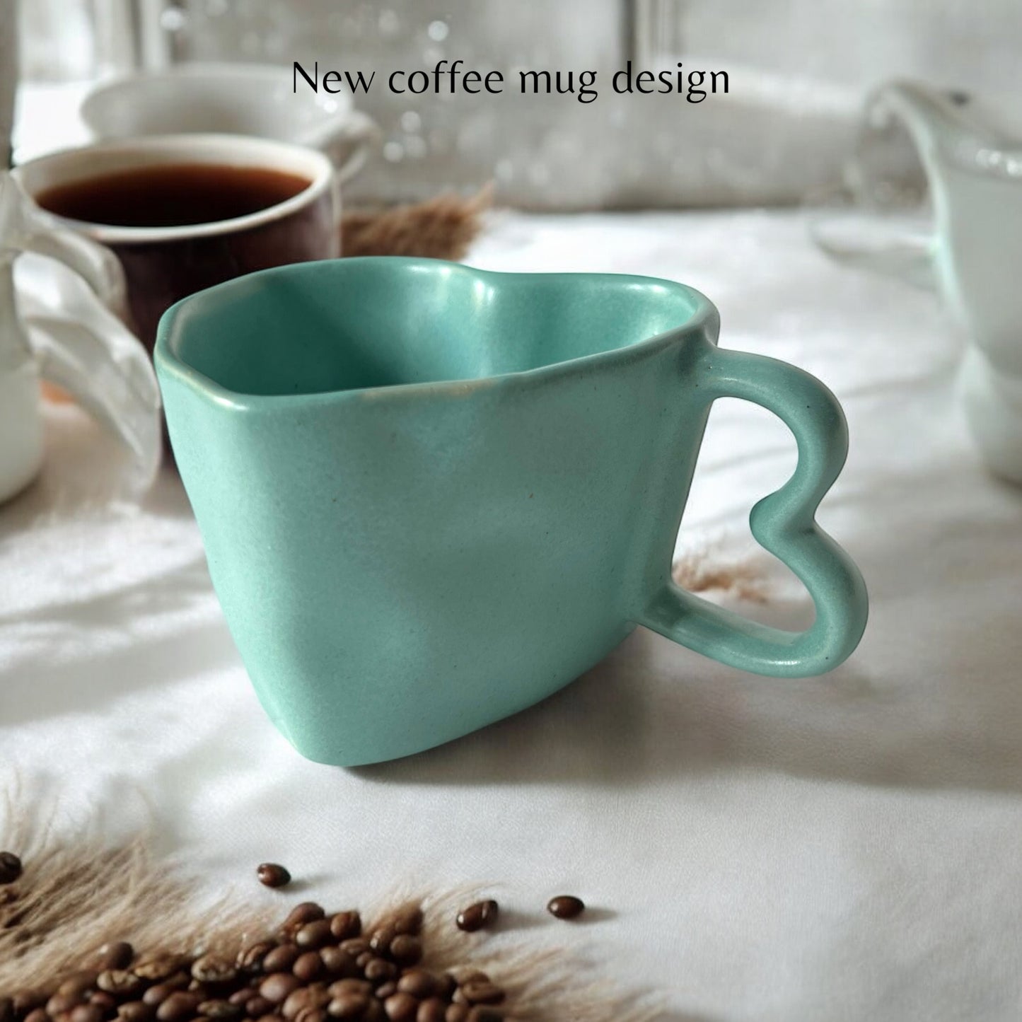 Aqua Green Hearts Coffee Mugs