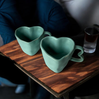 Aqua Green Hearts Coffee Mugs
