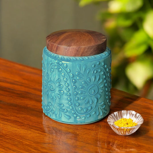Embossed Sea Green Jar (Set of 1)