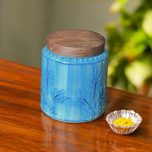 Embossed Blue Jar (Set of 1)