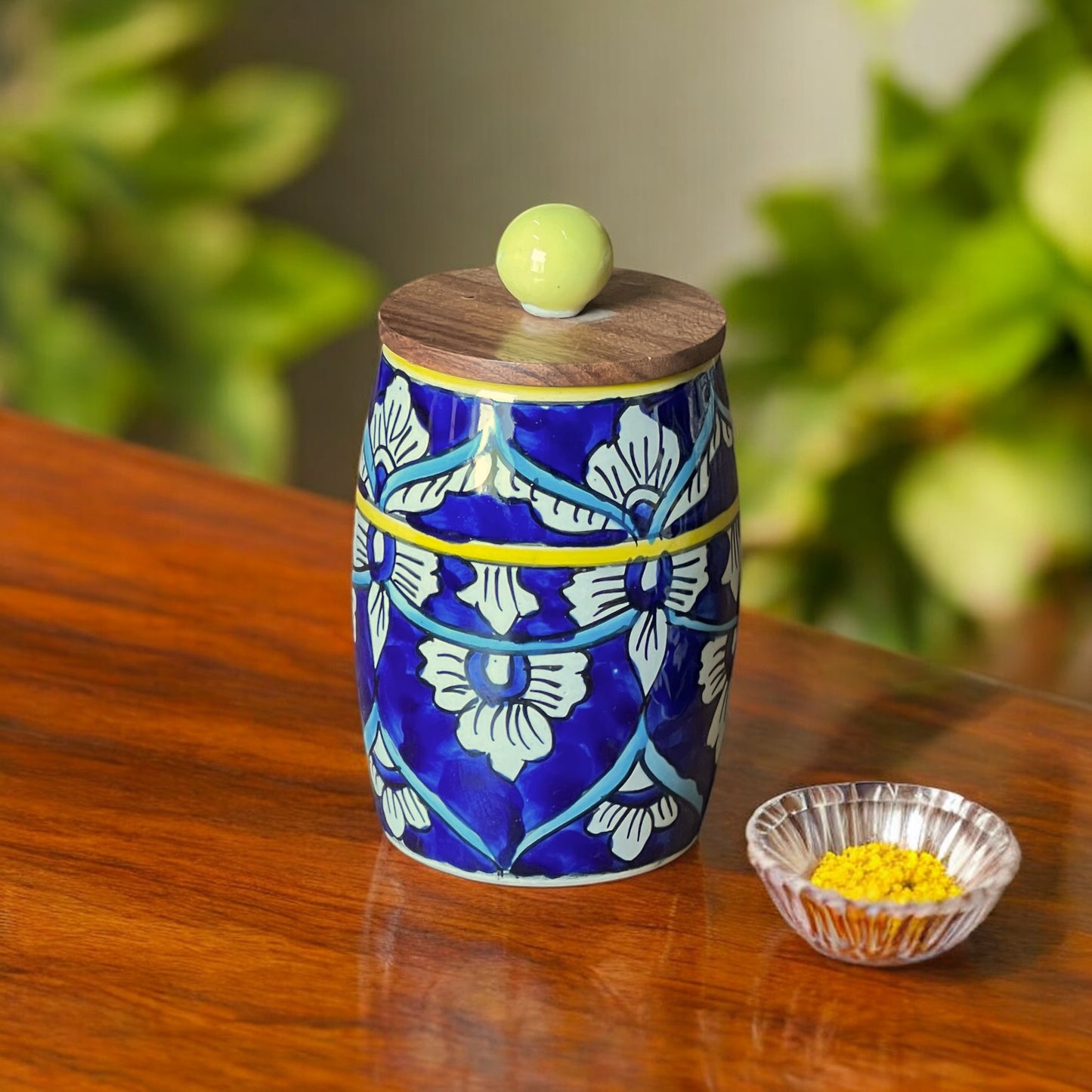 Blue Mughal Drum Jar (Set of 1)