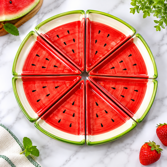 Watermelon Slice Ceramic Appetizer Plate Set