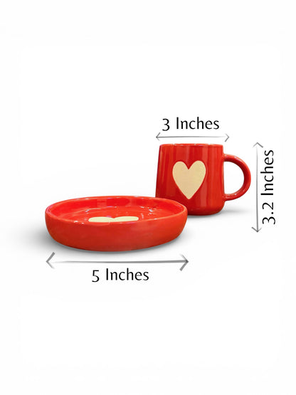 Red Heart Mug & Saucer (Pack of 1)