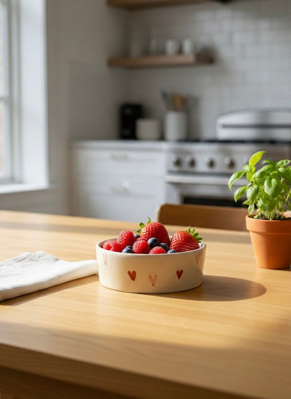 Heart Patterned Flat Snack Bowl