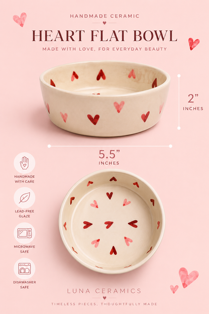Heart Patterned Flat Snack Bowl
