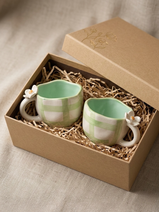 Green Check Mugs (Pack of 2)