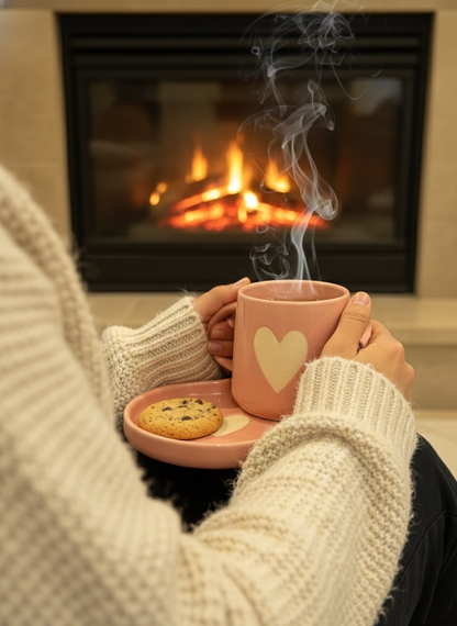 Pink Heart Mug & Saucer (Pack of 1)