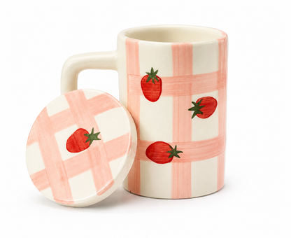 Strawberry and Cream Mug with Lid
