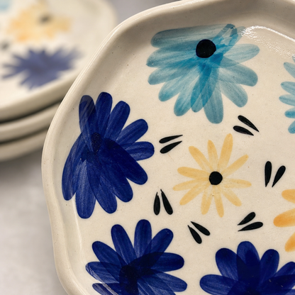 Four Blue & Yellow Flowers Snack/Dessert Plates