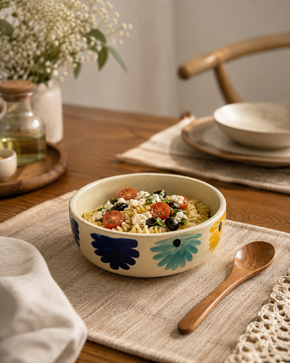 Two Yellow Blue Flower Bowls