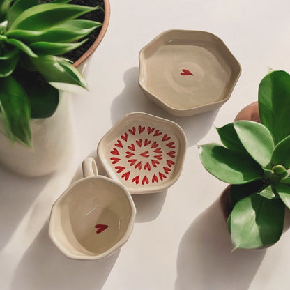 Over the Hearts Coffee Mug and Dessert Plate Set