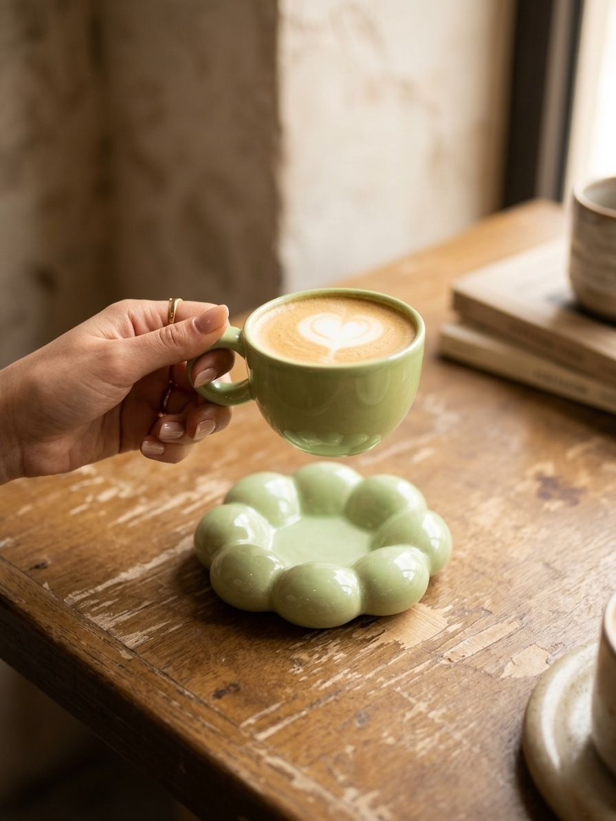 Marble Green Mug and Saucer
