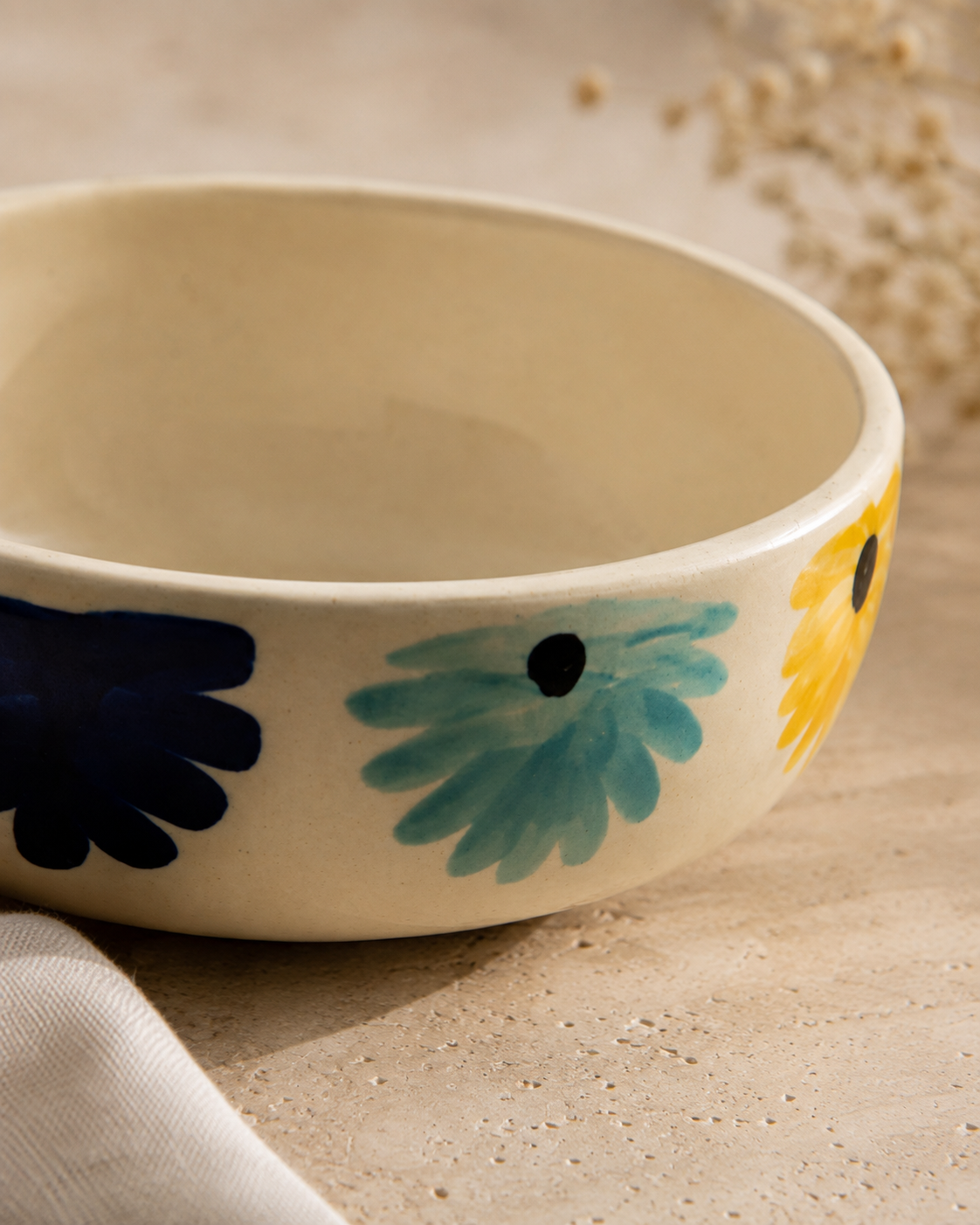Two Yellow Blue Flower Bowls