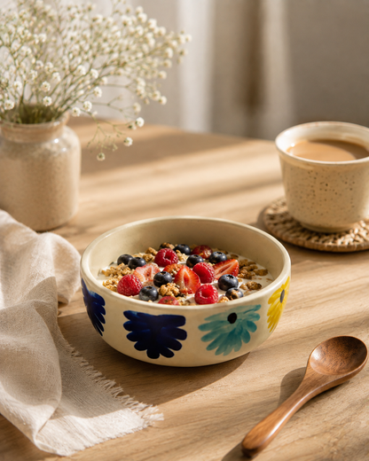 Two Yellow Blue Flower Bowls