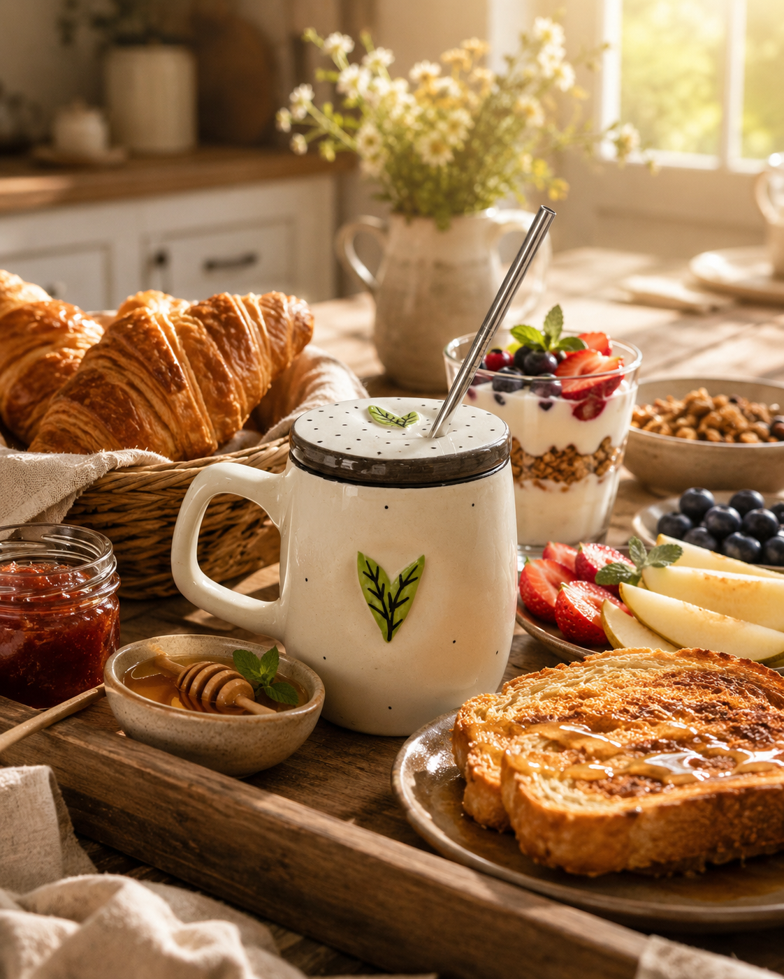 Botani Brew Mug With Lid & Straw