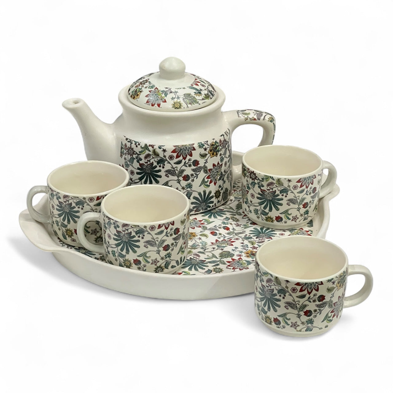 White Floral Four Cup Teapot Set