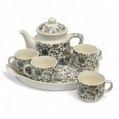 White Floral Four Cup Teapot Set