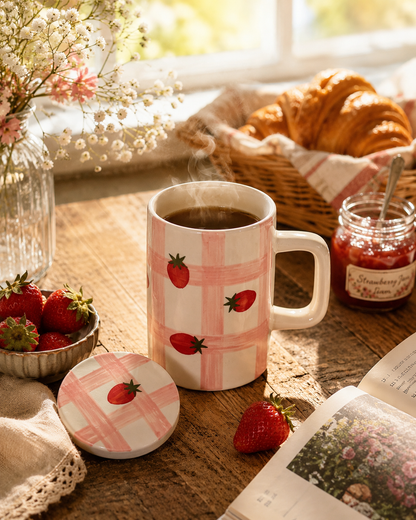 Strawberry and Cream Mug with Lid