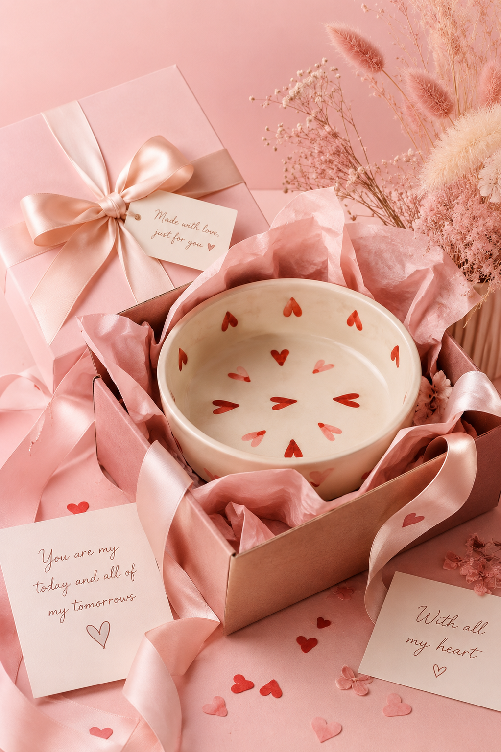 Heart Patterned Flat Snack Bowl