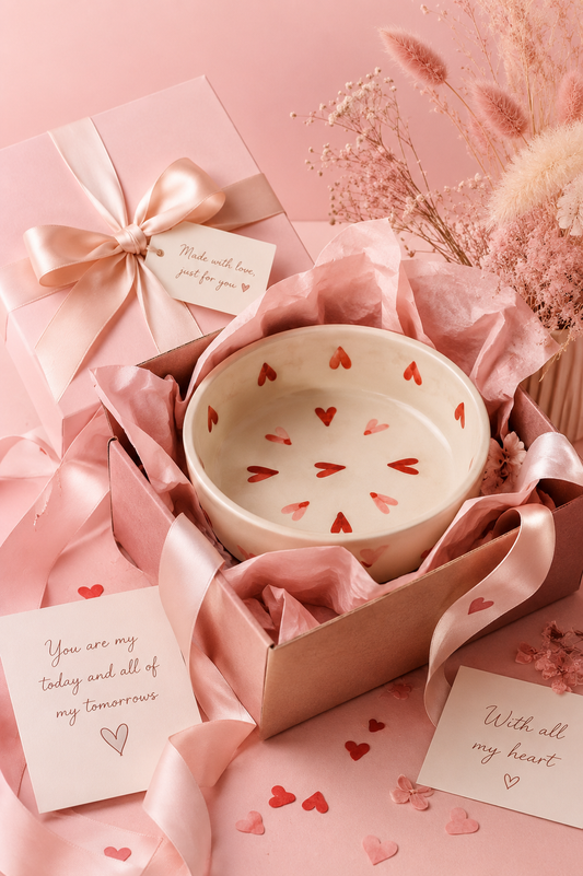 Heart Patterned Flat Snack Bowl