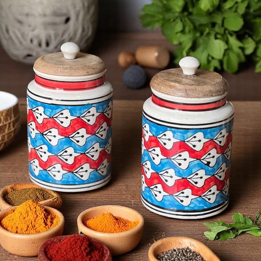 Two Red and Blue Jars