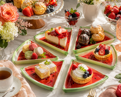 Watermelon Slice Ceramic Appetizer Plate Set