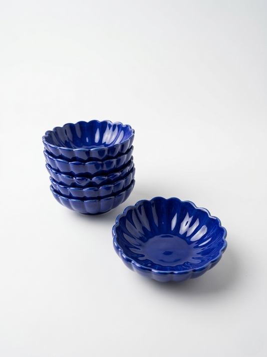 Six Blue Lotus Sweet Bowls
