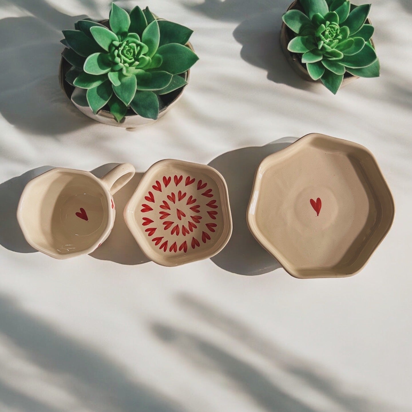 Over the Hearts Coffee Mug and Dessert Plate Set