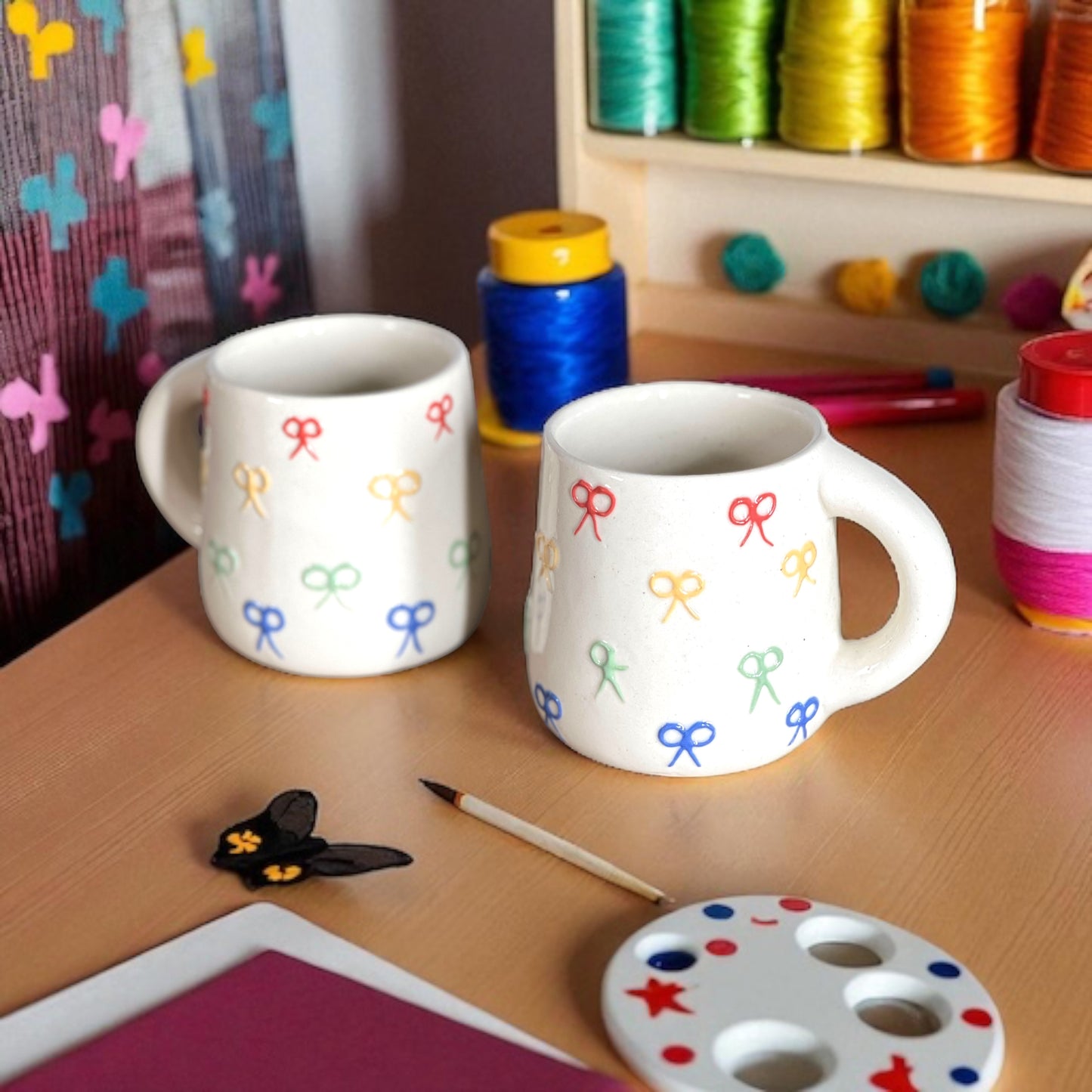 Two Rainbow Ribbon Mugs