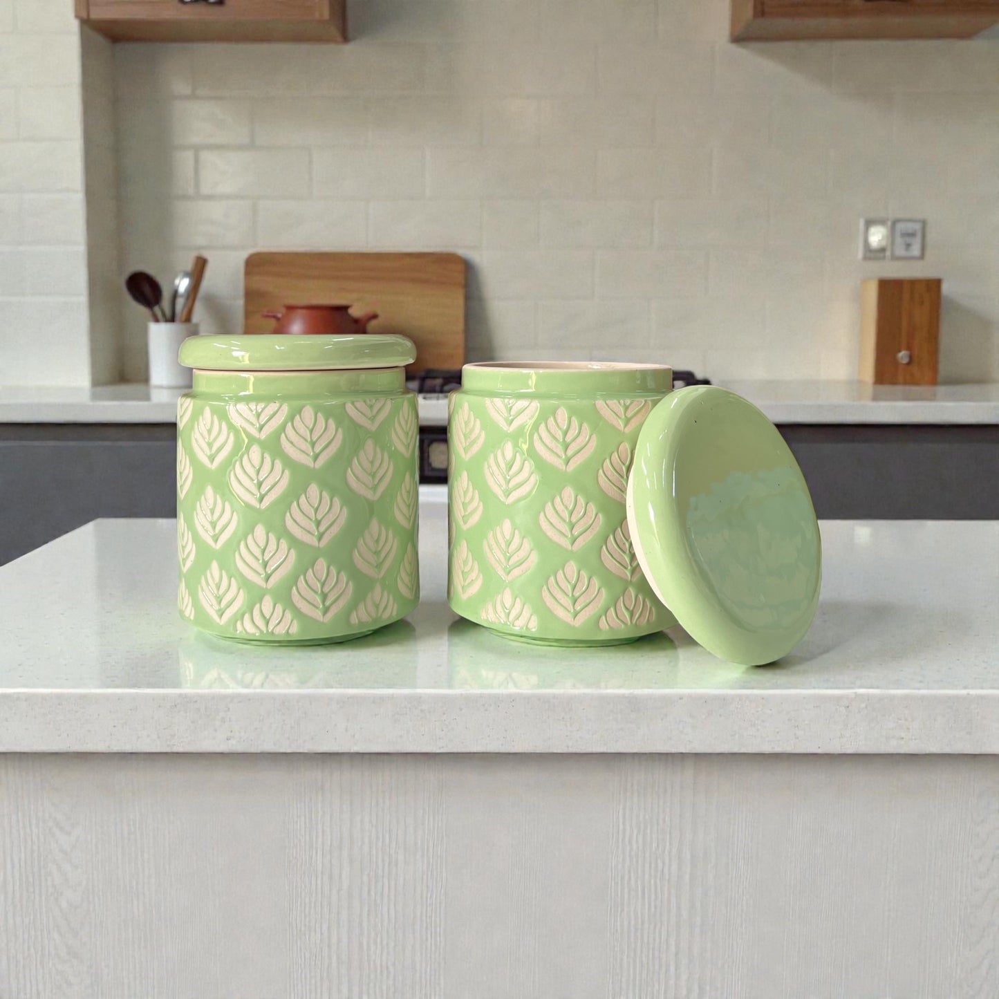 Pastel Green Design Jars Pack of 2