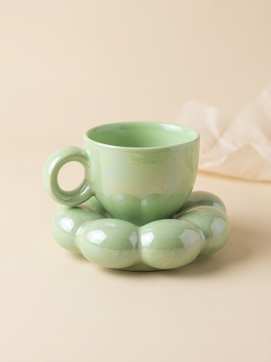 Marble Green Mug and Saucer